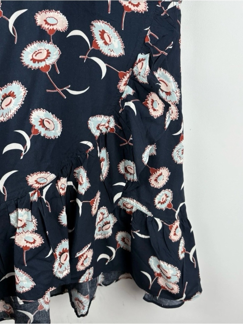 J.Crew Blue Floral Faux Wrap Ruffle Dress Sz 2 Cottagecore Dainty Summer Wedding - Picture 9 of 9